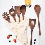 Home Gadzo 6-Piece Black Walnut Kitchen Utensils Set Wooden Cooking Tools